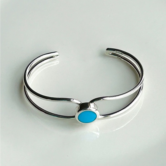 Vintage 950 Sterling Silver Mexico Turquoise Split Cuff Bracelet 7" EEUC - Picture 2 of 9